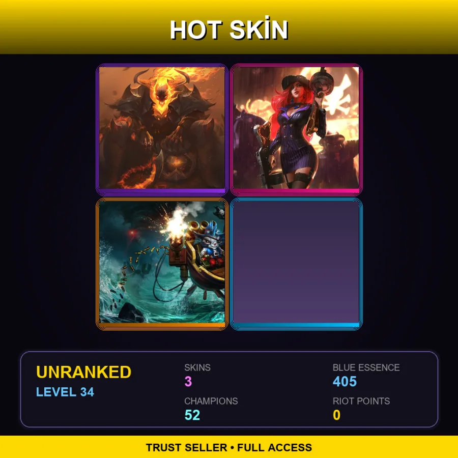 LAS | Lv34 | Unranked | 3 Skin | 52 Champ — Crime City Miss Fortune