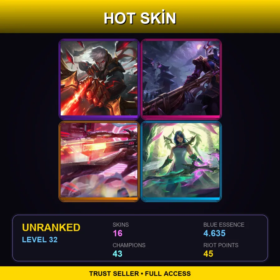 LAN | Lv32 | Unranked | 16 Skin | 43 Champ — LoL account