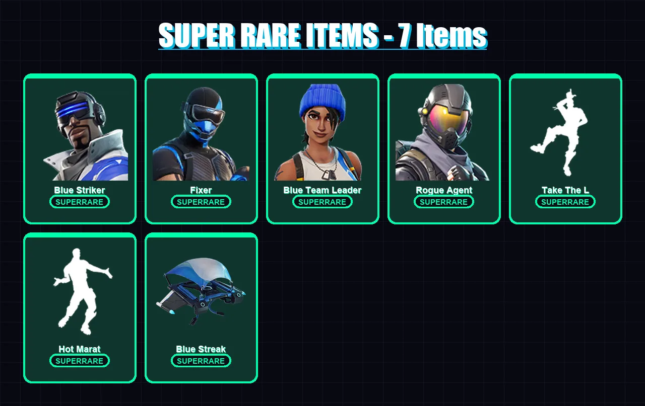 [PS4/PS5/XBOX/PC] | Blue Striker | Fixer | Blue Team Leader | Rogue Agent | Carbide | 18 skin | 9 pickaxe | 18 emote | 14 glider | Lv193