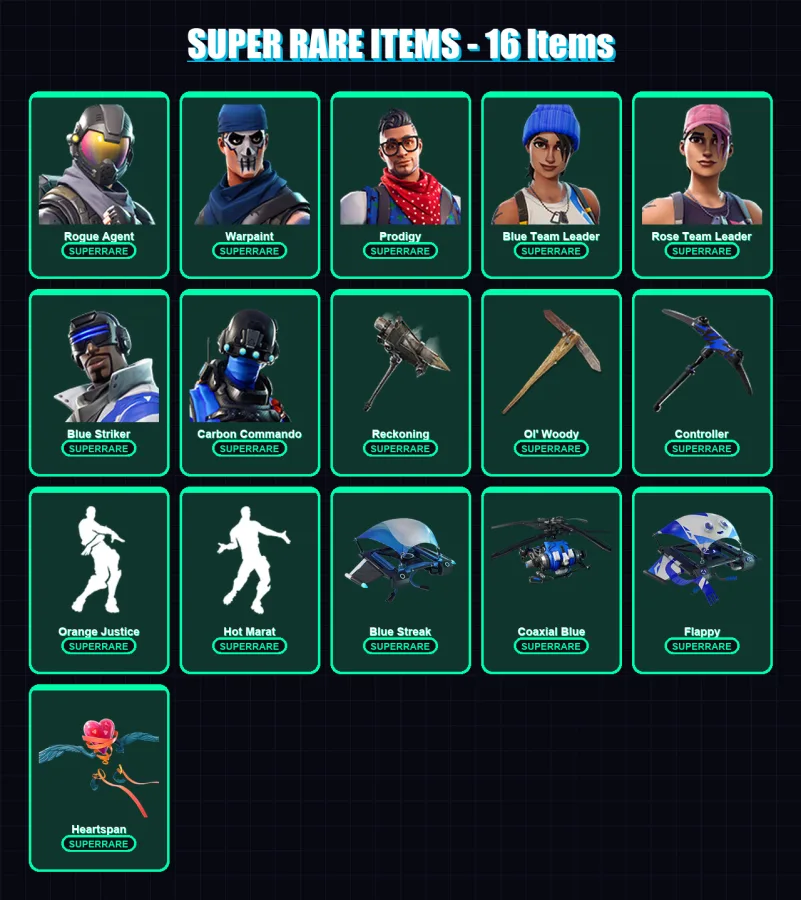 [PC/XBOX] | Rogue Agent | Warpaint | Prodigy | Blue Team Leader | Rose Team Leader | 38 skin | 24 pickaxe | 48 emote | 36 glider | Lv367