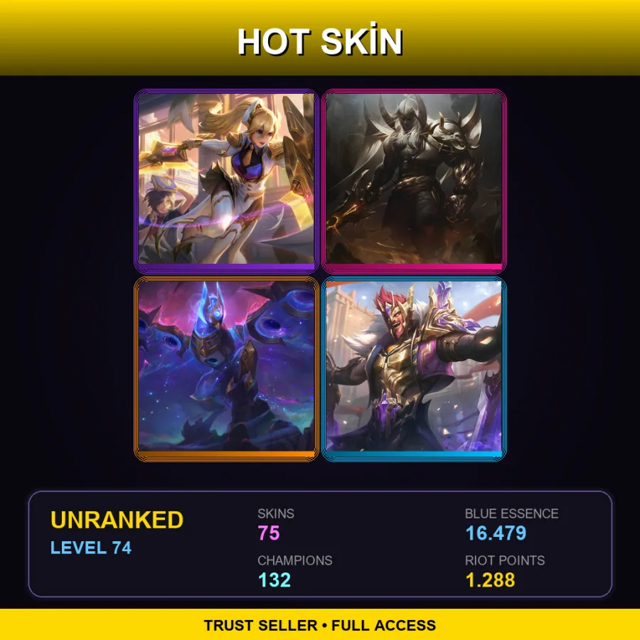 EUW | Lv74 | Unranked | 75 Skin | 132 Champ — LoL account