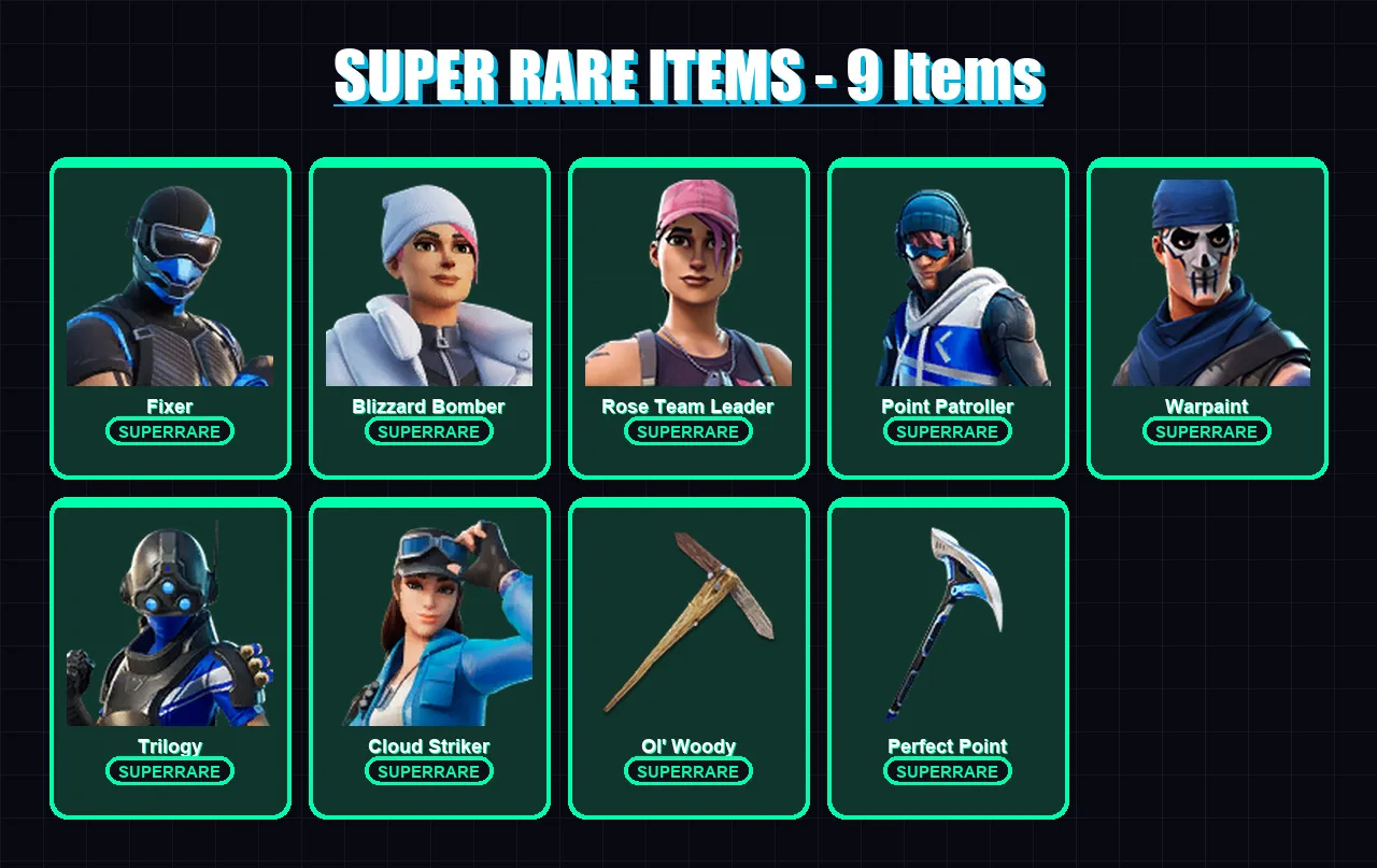 [PC/XBOX/PSN] | Fixer | Blizzard Bomber | Rose Team Leader | Point Patroller | Warpaint | 93 skin | 81 pickaxe | 85 emote | 69 glider | Lv1044