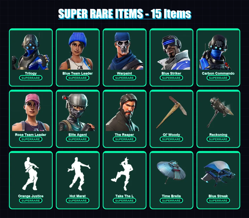 [PS4/PS5/XBOX/PC] | Trilogy | Blue Team Leader | Warpaint | Blue Striker | Carbon Commando | 51 skin | 41 pickaxe | 54 emote | 50 glider | Lv703