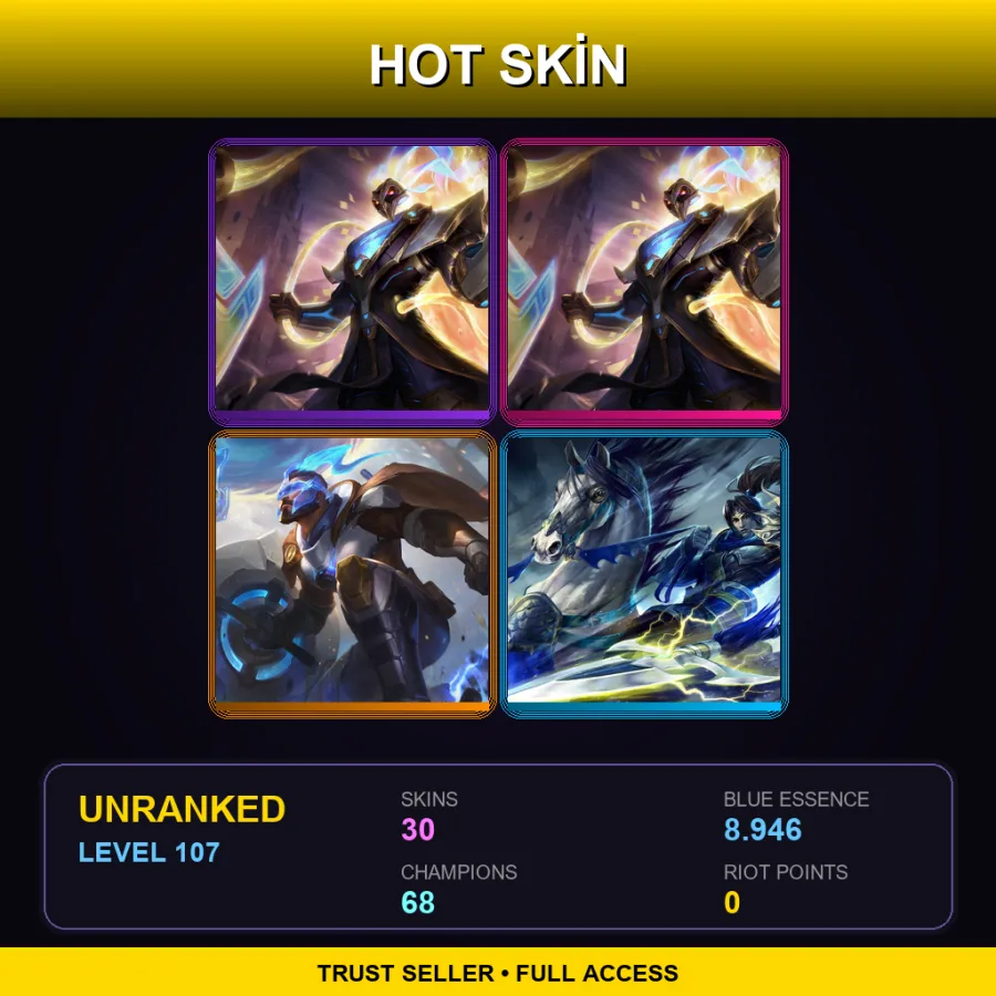 LAS | Lv107 | Unranked | 30 Skin | 68 Champ — LoL account