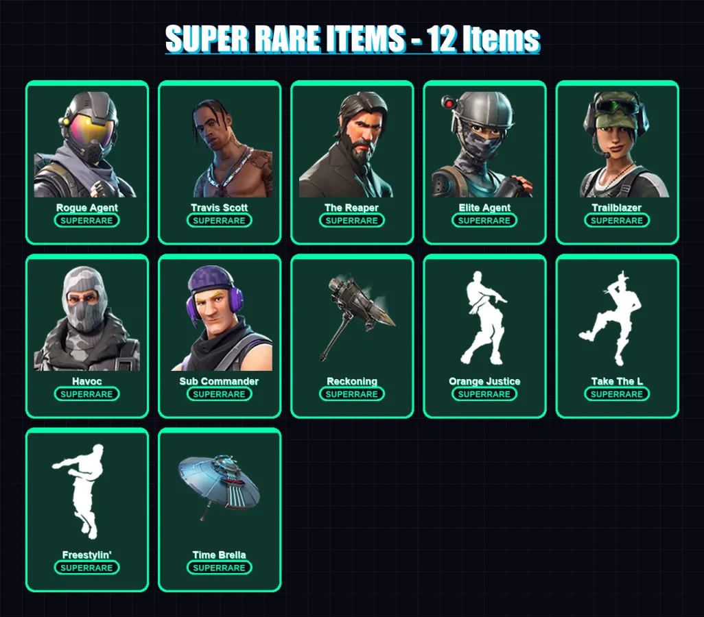 [PC/XBOX] | Rogue Agent | Travis Scott | The Reaper | Elite Agent | Trailblazer | 48 skin | 63 pickaxe | 58 emote | 56 glider | Lv943