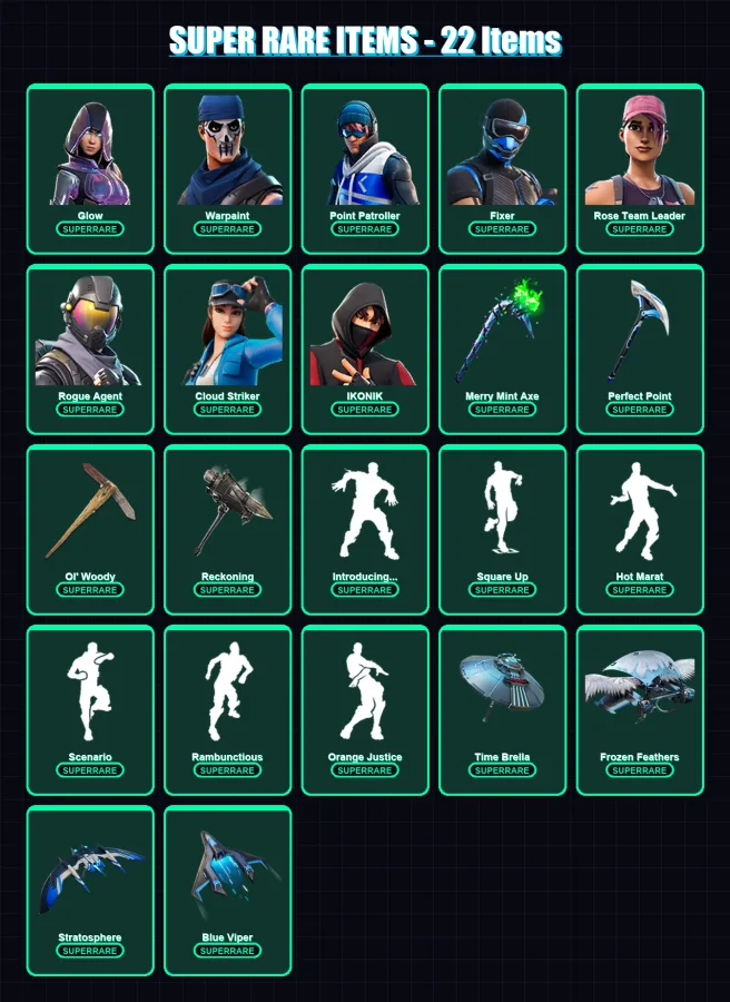 [PC] | Glow | Warpaint | Point Patroller | Fixer | Rose Team Leader | 97 skin | 128 pickaxe | 131 emote | 121 glider | Lv1893