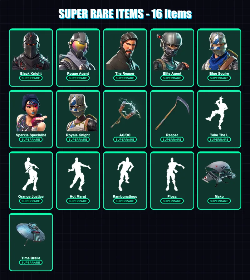 [PC/XBOX] | Black Knight | Rogue Agent | The Reaper | Elite Agent | Blue Squire | 64 skin | 57 pickaxe | 72 emote | 64 glider | Lv978