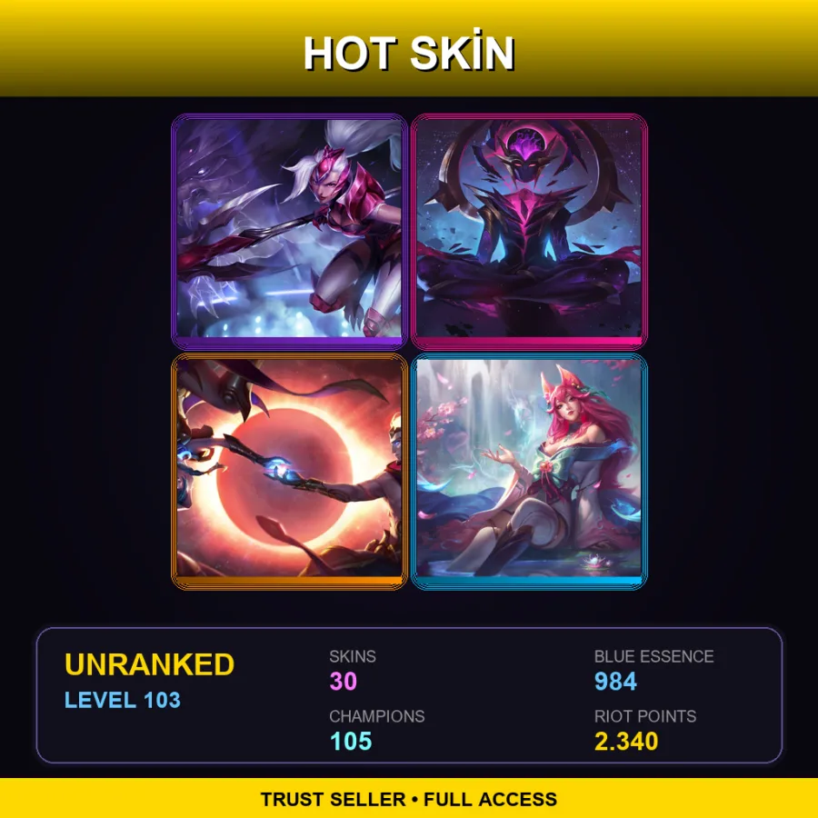 NA | Lv103 | Unranked | 30 Skin | 105 Champ — LoL account