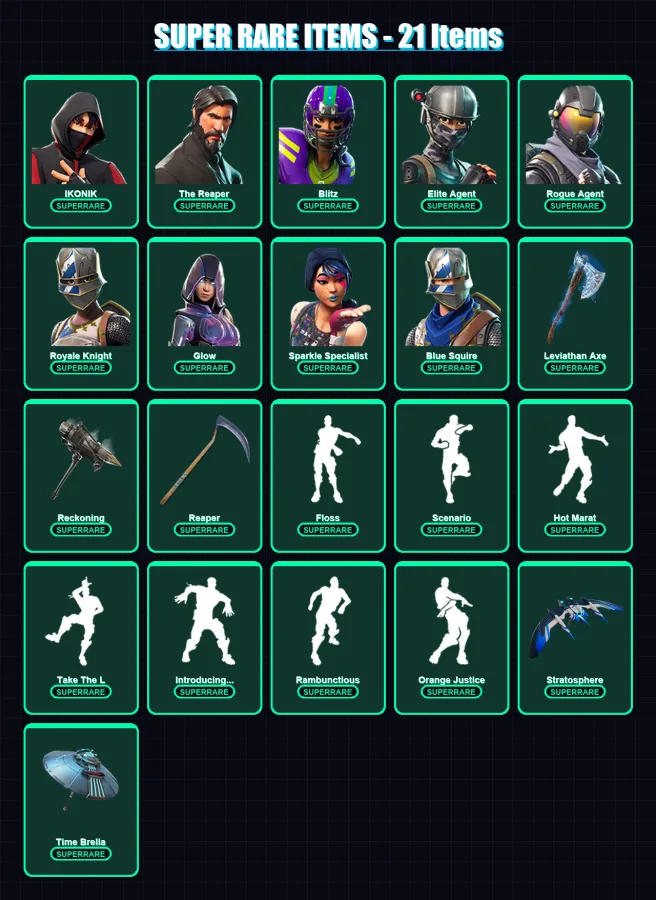 [PS4/PS5/XBOX/PC] | IKONIK | The Reaper | Blitz | Elite Agent | Rogue Agent | 184 skin | 134 pickaxe | 161 emote | 132 glider | Lv2201