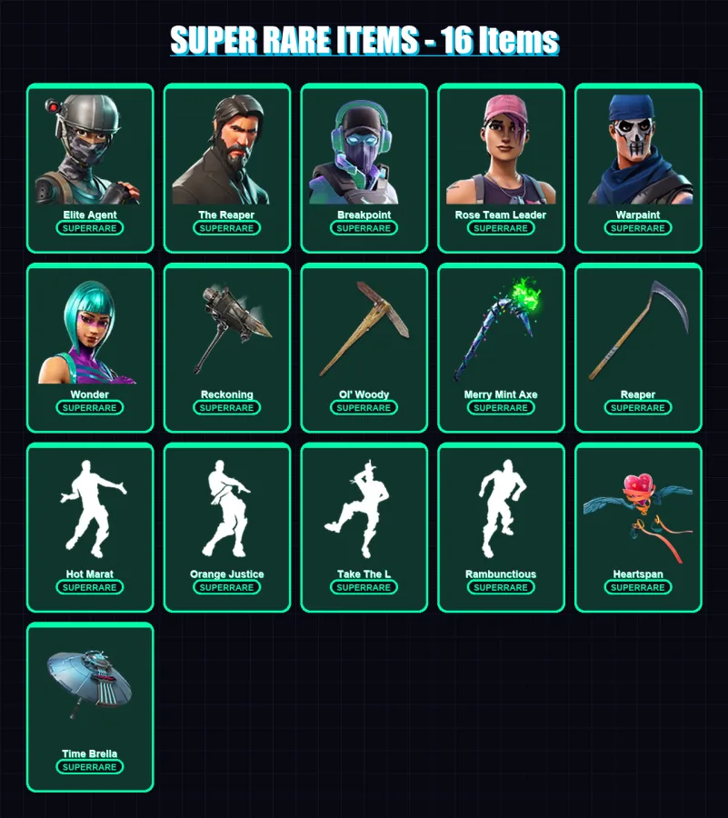 [PC/XBOX/PSN] | Elite Agent | The Reaper | Breakpoint | Rose Team Leader | Warpaint | 239 skin | 201 pickaxe | 213 emote | 169 glider | Lv4150