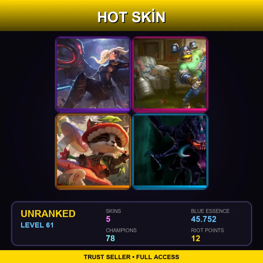 EUNE | Lv61 | Unranked | 5 Skin | 78 Champ — LoL account