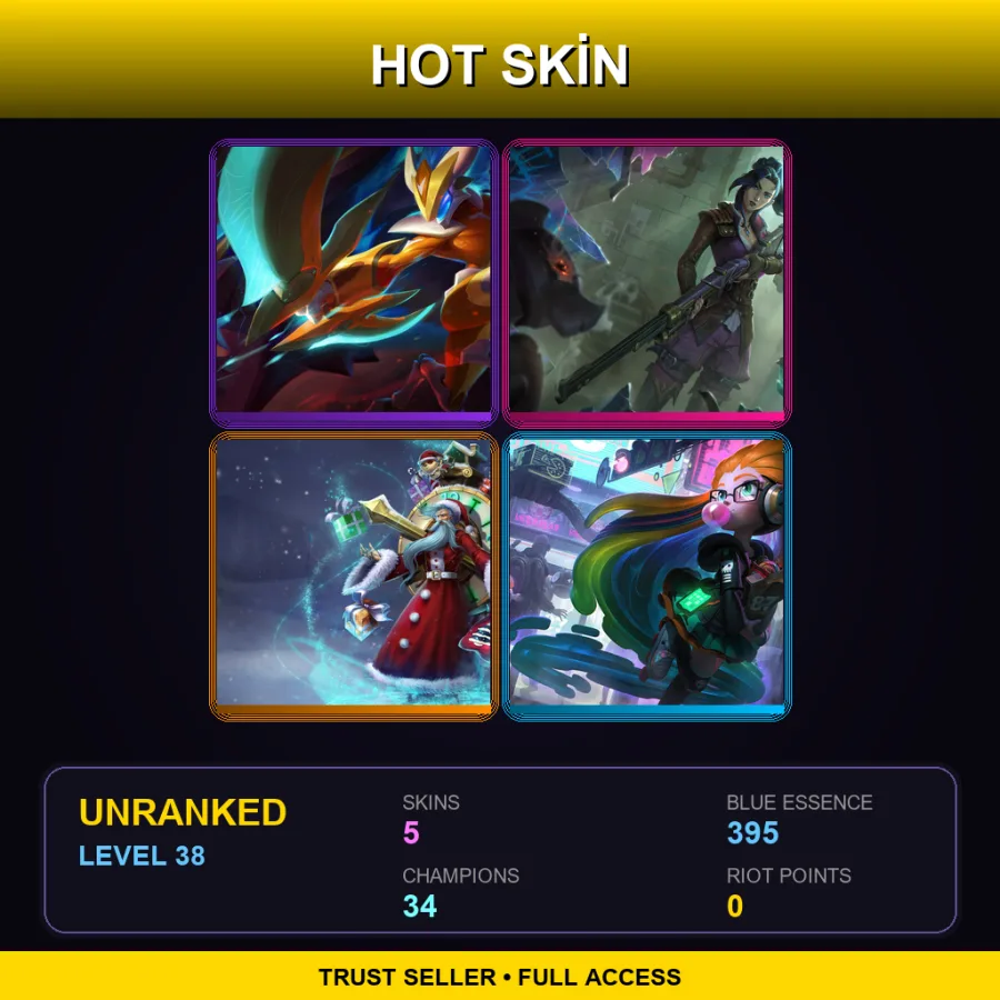 LAN | Super Galaxy Kindred | Arcane Enforcer Caitlyn | Old Saint Zilean | Cyber Pop Zoe | 5 Skin | 34 Champ | Lv38
