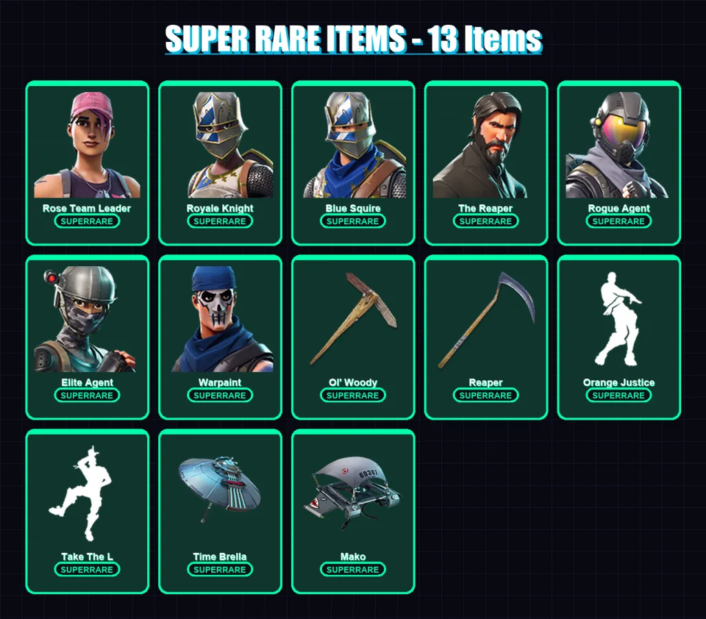 [PC/XBOX/PSN] | Rose Team Leader | Royale Knight | Blue Squire | The Reaper | Rogue Agent | 34 skin | 43 pickaxe | 43 emote | 41 glider | Lv599