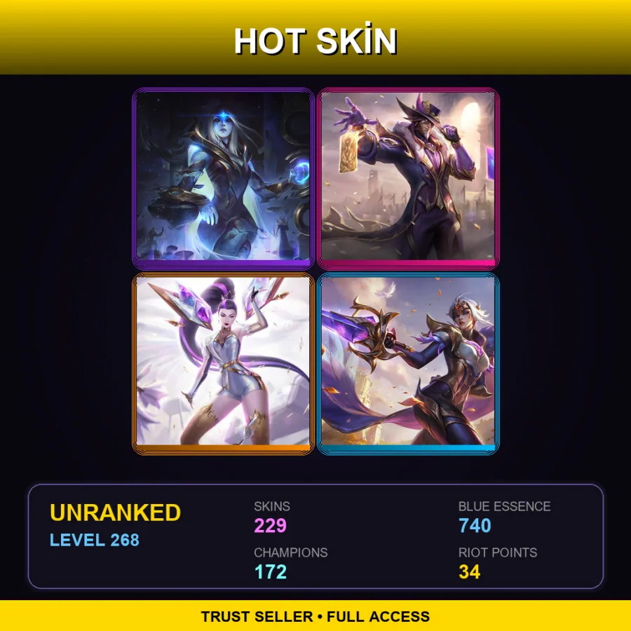 EUW | Lv268 | Unranked | 229 Skin | 172 Champ — LoL account