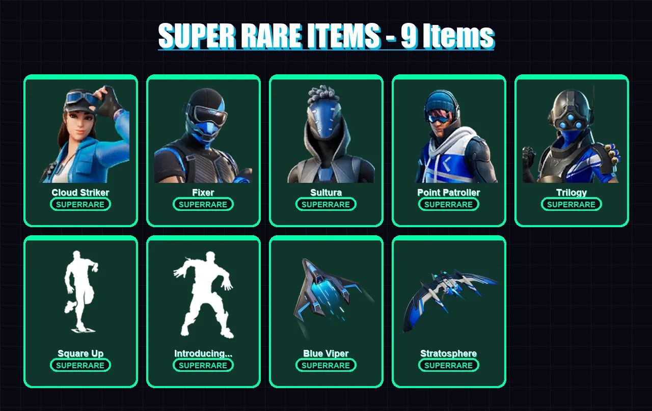 [PS4/PS5/PC] | Cloud Striker | Fixer | Sultura | Point Patroller | Trilogy | 30 skin | 73 pickaxe | 48 emote | 61 glider | Lv815