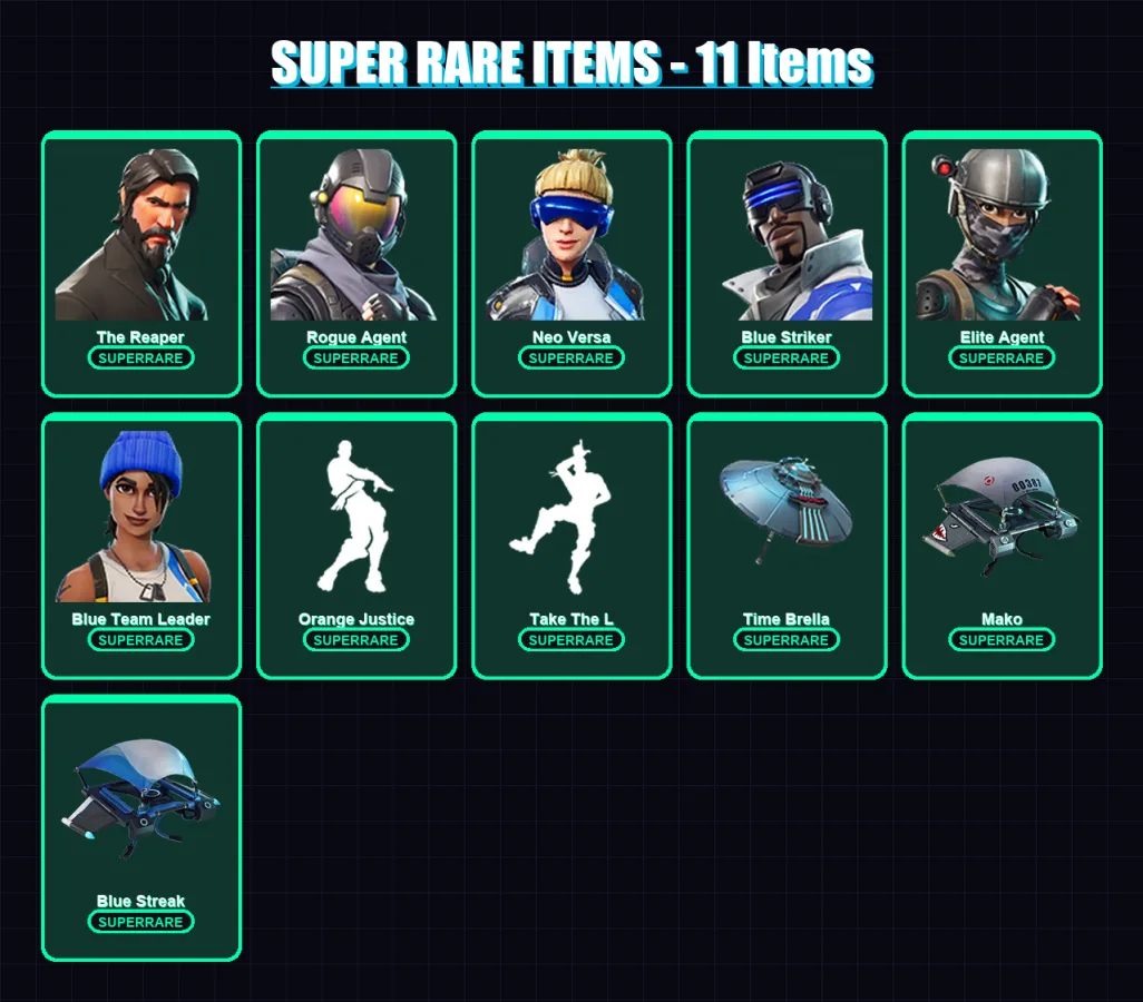 [PC/XBOX] | The Reaper | Rogue Agent | Neo Versa | Blue Striker | Elite Agent | 60 skin | 97 pickaxe | 66 emote | 91 glider | Lv1428
