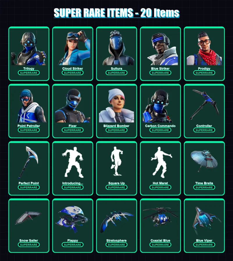 [PC/XBOX] | Trilogy | Cloud Striker | Sultura | Blue Striker | Prodigy | 104 skin | 122 pickaxe | 110 emote | 115 glider | Lv1534