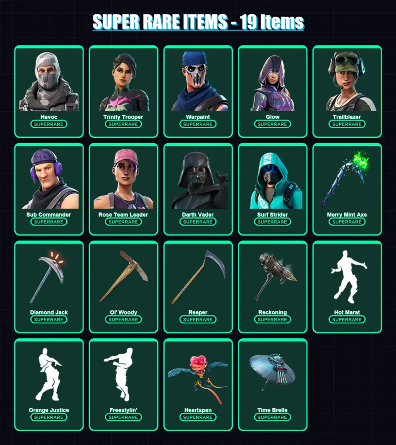 [PC/XBOX/PSN] | Havoc | Trinity Trooper | Warpaint | Glow | Trailblazer | 224 skin | 242 pickaxe | 146 emote | 200 glider | Lv3477