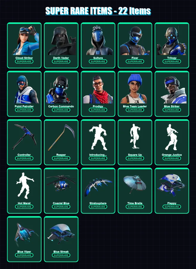 [PS4/PS5/XBOX/PC] | Cloud Striker | Darth Vader | Sultura | Fixer | Trilogy | 131 skin | 183 pickaxe | 133 emote | 159 glider | Lv2273