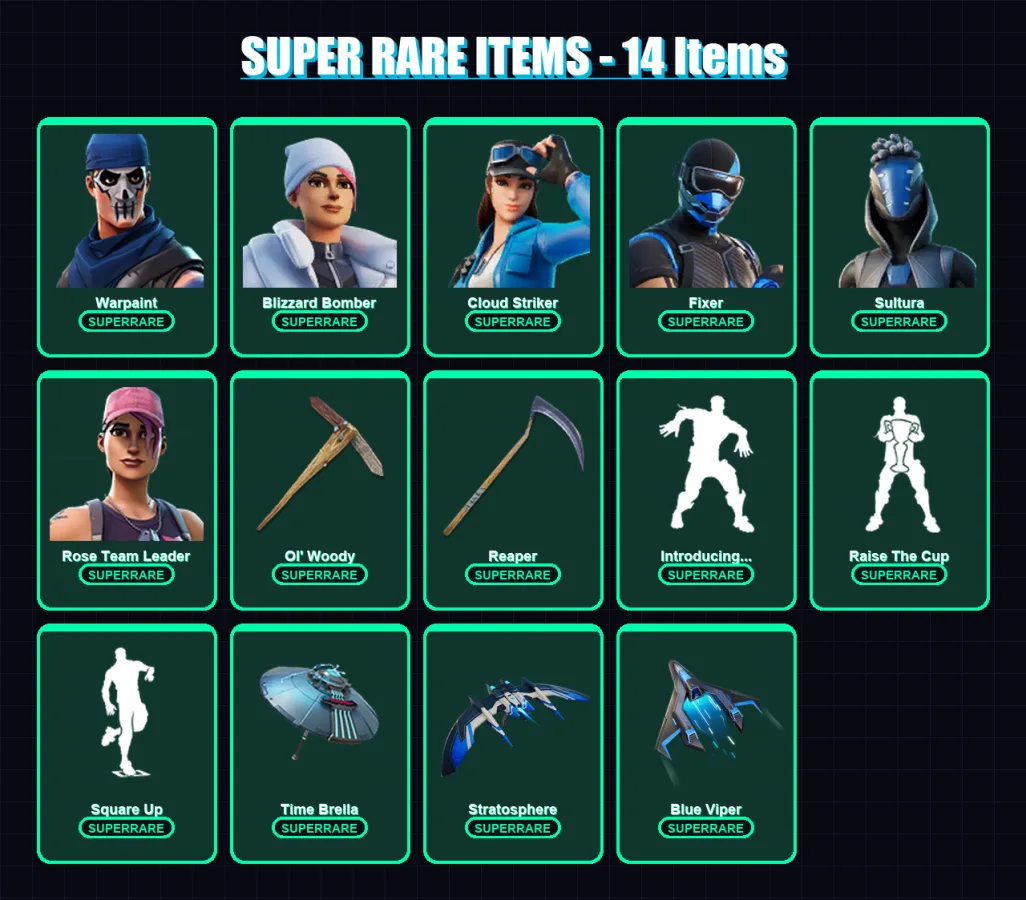 [PC/XBOX] | Warpaint | Blizzard Bomber | Cloud Striker | Fixer | Sultura | 177 skin | 220 pickaxe | 150 emote | 159 glider | Lv2308 — Fortnite account