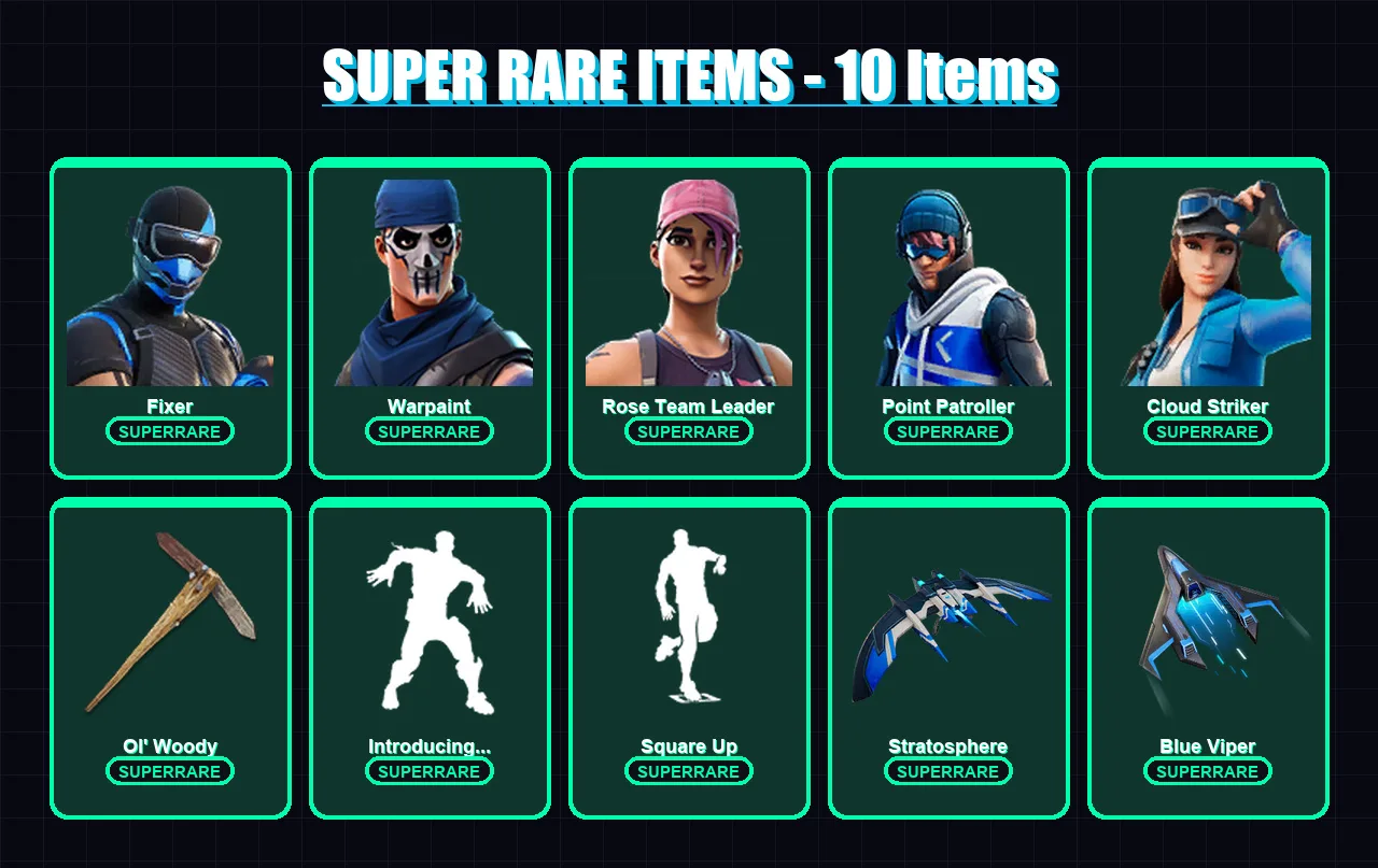 [PS4/PS5/XBOX/PC] | Fixer | Warpaint | Rose Team Leader | Point Patroller | Cloud Striker | 42 skin | 43 pickaxe | 36 emote | 39 glider | Lv476
