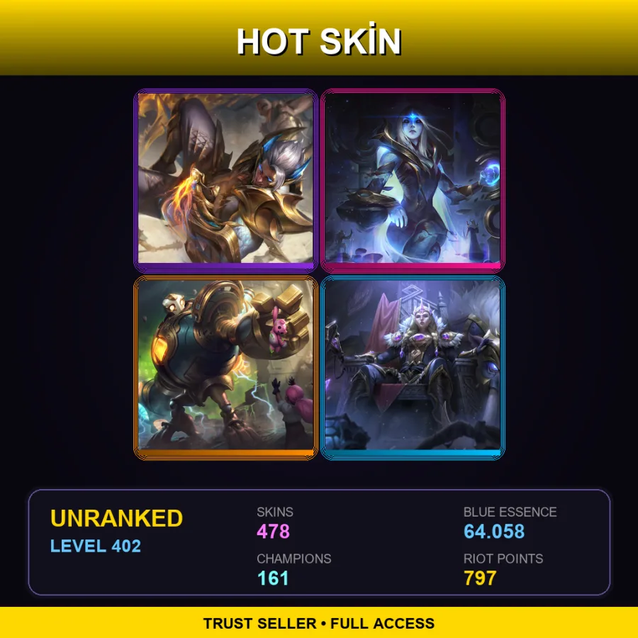 EUW | Lv402 | Unranked | 478 Skin | 161 Champ