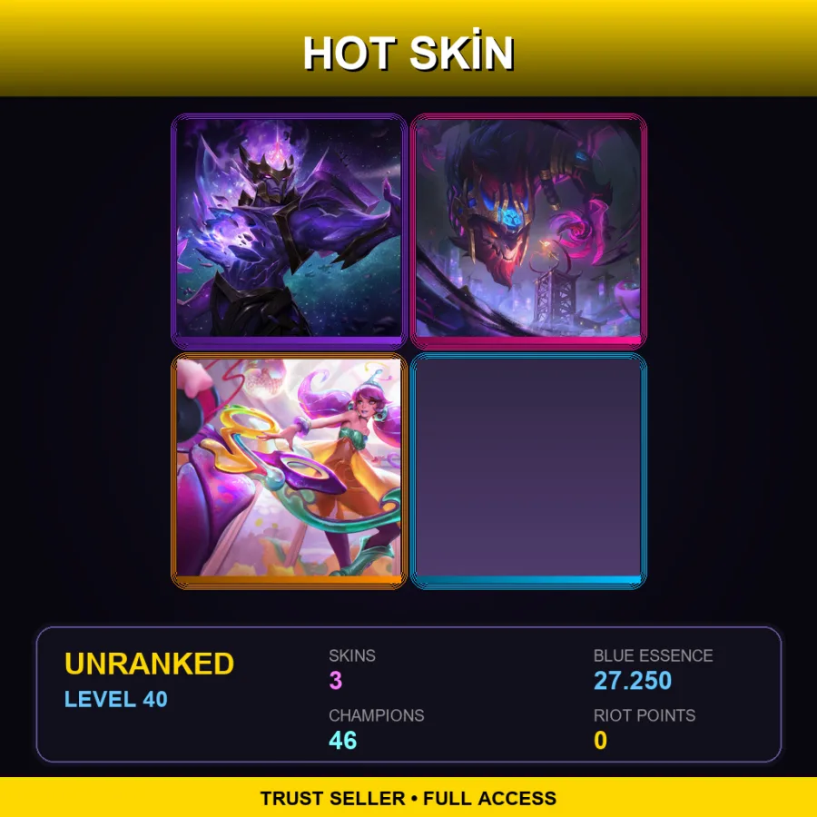 LAN | Lv40 | Unranked | 3 Skin | 46 Champ — LoL account