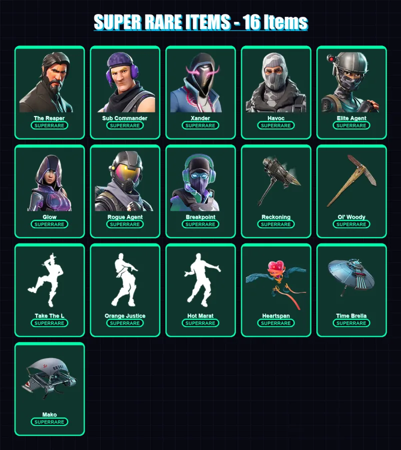 [SWITCH/PSN/PC] | The Reaper | Sub Commander | Xander | Havoc | Elite Agent | 133 skin | 113 pickaxe | 137 emote | 115 glider | Lv1853