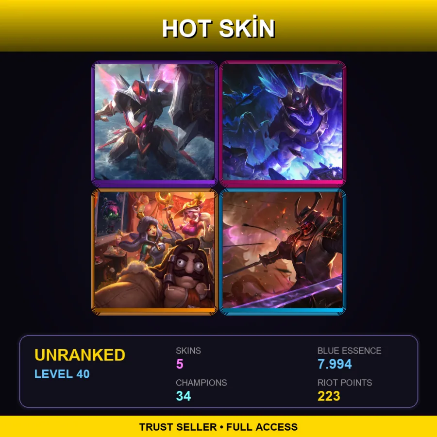 LAN | Lv40 | Unranked | 5 Skin | 34 Champ — LoL account