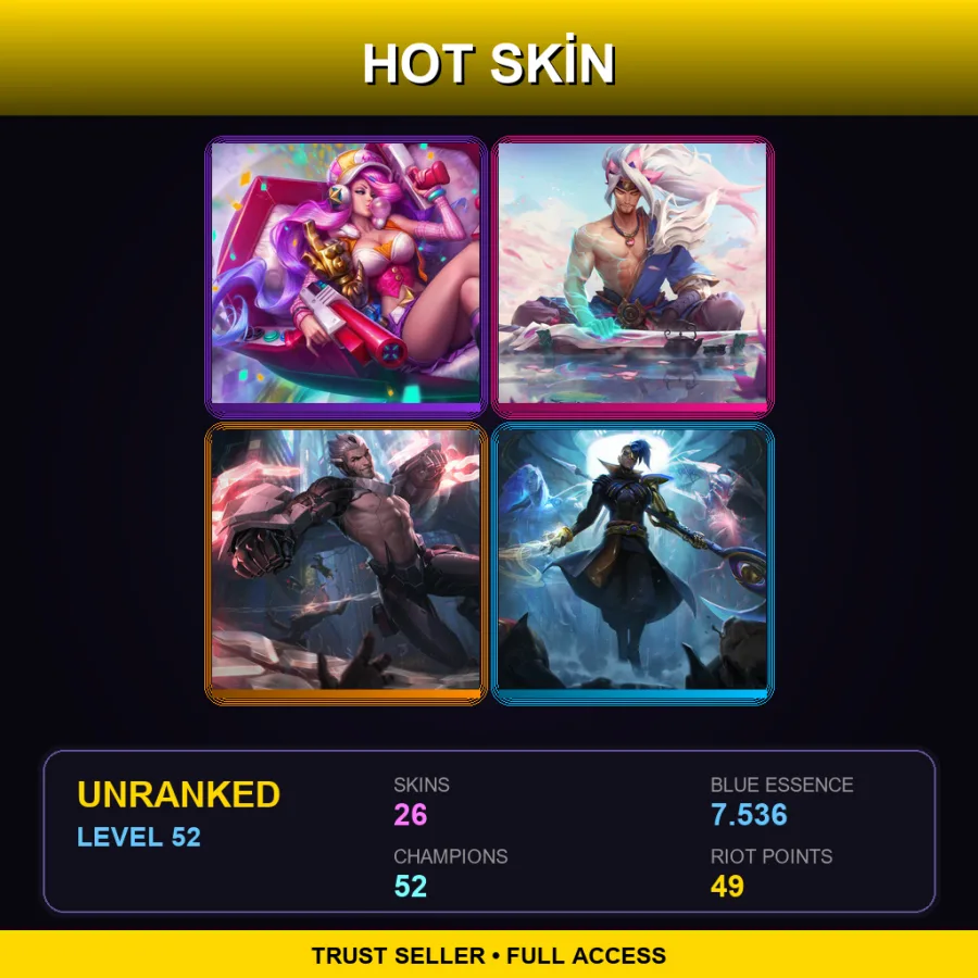 NA | Arcade Miss Fortune | Spirit Blossom Yasuo | PROJECT: Sylas | Odyssey Kayn | 26 Skin | 52 Champ | Lv52