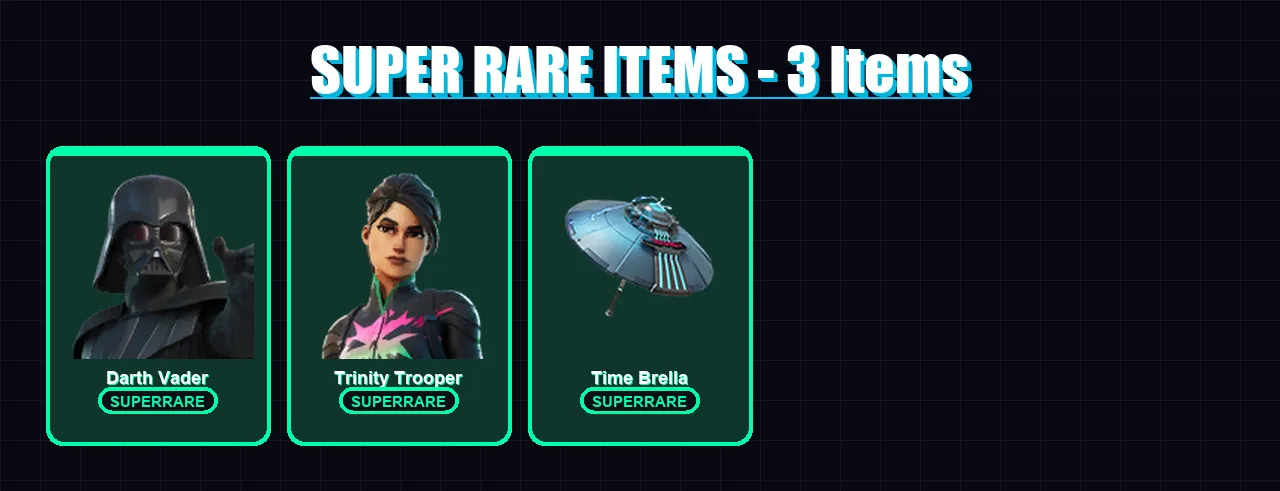 [PC] | Darth Vader | Trinity Trooper | Nezumi | Paradigm (Reality-659) | Frozen Raven | 262 skin | 290 pickaxe | 191 emote | 165 glider | Lv3651