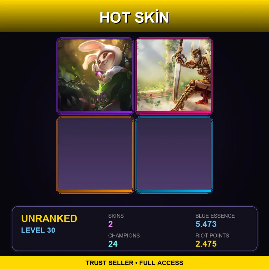 NA | Cottontail Teemo | Valkyrie Leona | 2 Skin | 24 Champ | Lv30