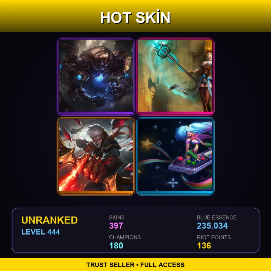 JP | Hextech Galio | Hextech Janna | Conqueror Varus | Arcade Sona | 397 Skin | 180 Champ | Lv444