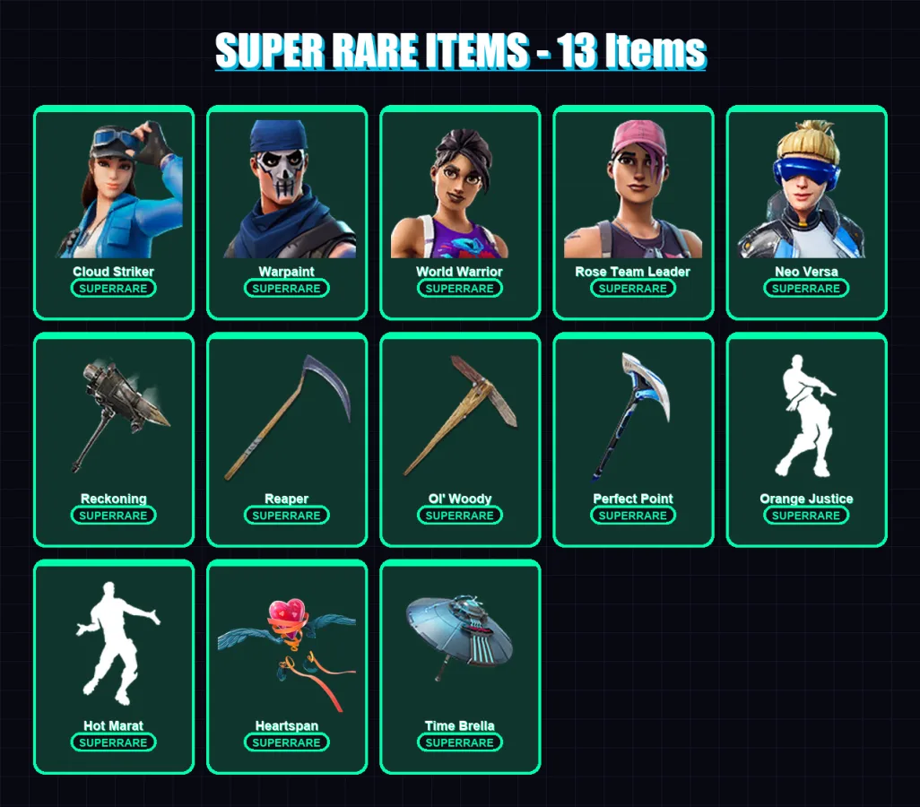 [PC/XBOX] | Cloud Striker | Warpaint | World Warrior | Rose Team Leader | Neo Versa | 126 skin | 196 pickaxe | 136 emote | 160 glider | Lv2799