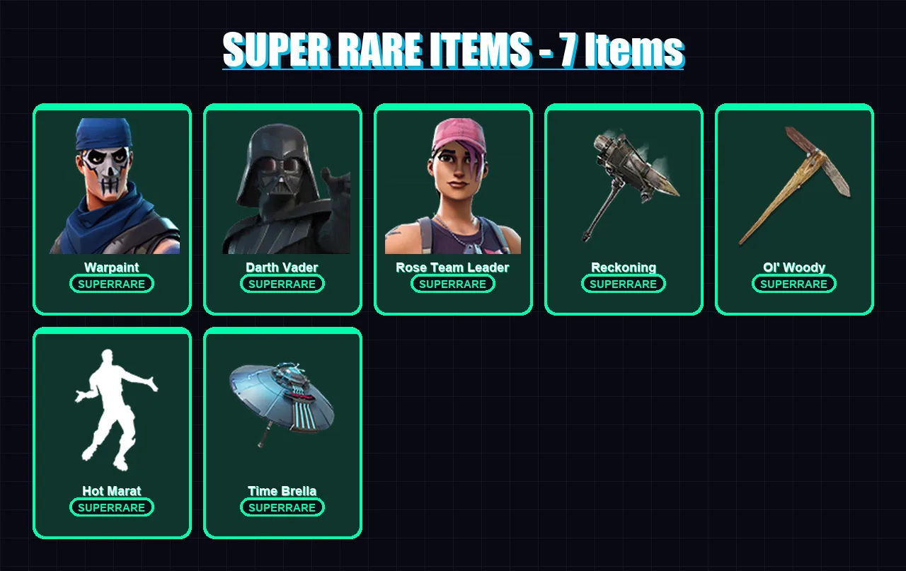 [PC/XBOX/PSN] | Warpaint | Darth Vader | Rose Team Leader | Hybrid | Snap | 117 skin | 107 pickaxe | 139 emote | 89 glider | Lv1426