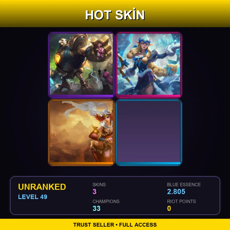 EUW | Lv49 | Unranked | 3 Skin | 33 Champ — LoL account