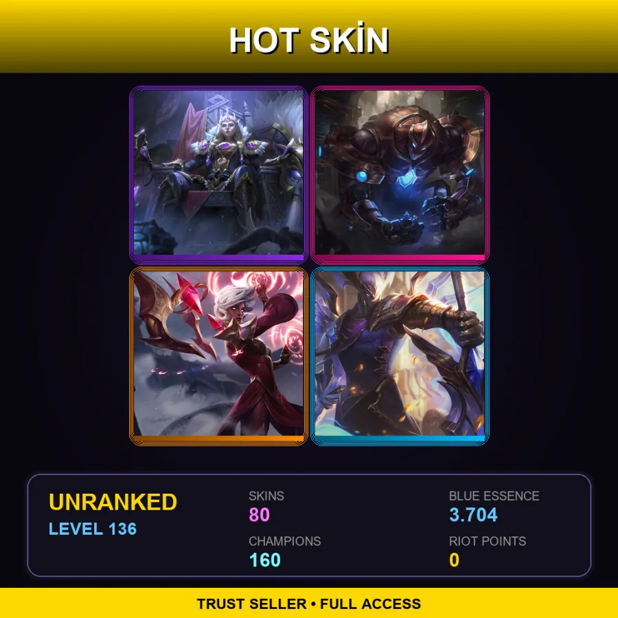 SG | Lv136 | Unranked | 80 Skin | 160 Champ — LoL account