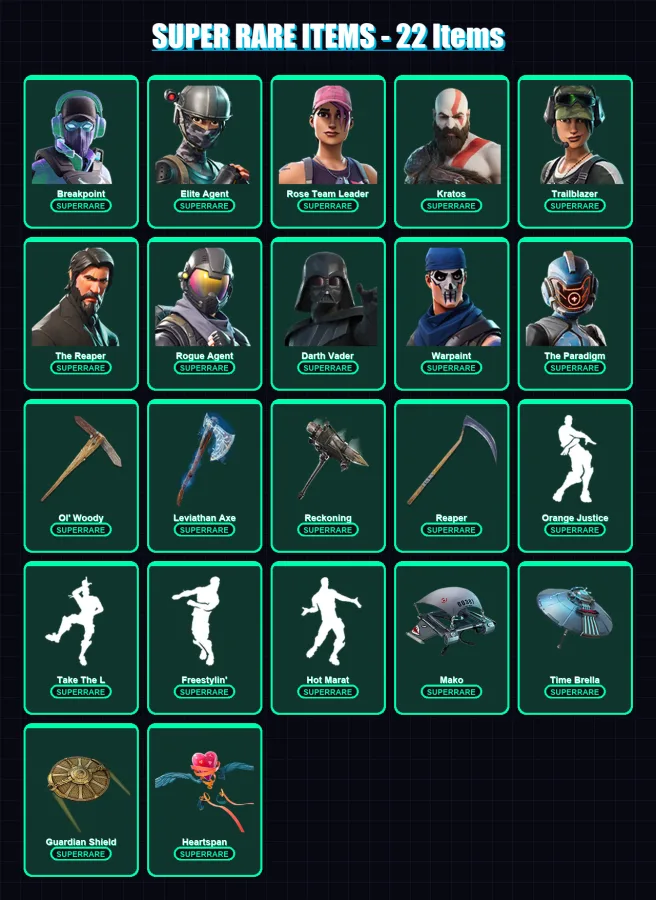 [PC/XBOX/PSN] | Breakpoint | Elite Agent | Rose Team Leader | Kratos | Trailblazer | 232 skin | 177 pickaxe | 156 emote | 166 glider | Lv2178