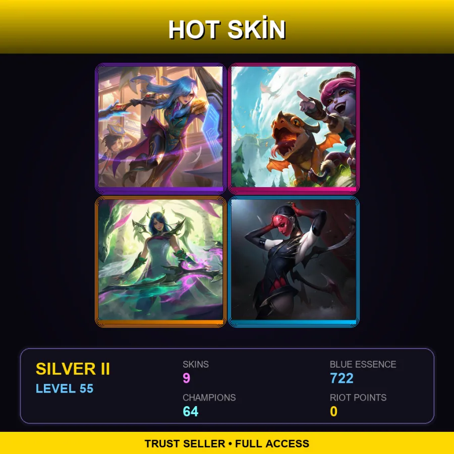 JP | Lv55 | Silver II | 9 Skin | 64 Champ — LoL account