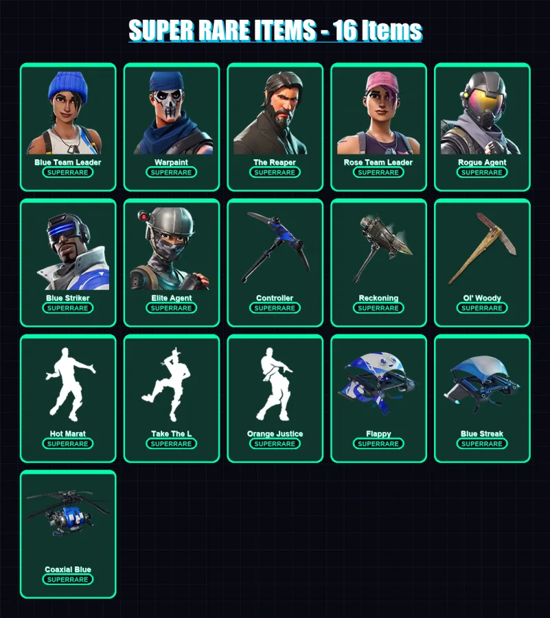 [PS4/PS5/XBOX/PC] | Blue Team Leader | Warpaint | The Reaper | Rose Team Leader | Rogue Agent | 55 skin | 69 pickaxe | 71 emote | 74 glider | Lv1068 — Fortnite account