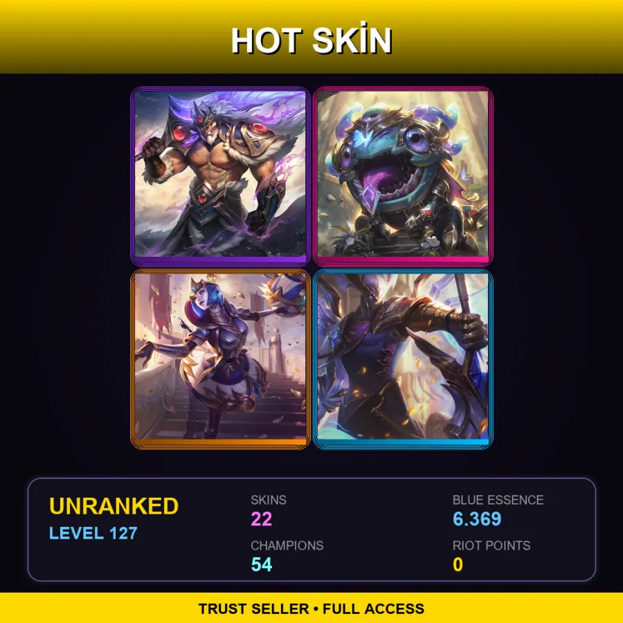 LAN | Lv127 | Unranked | 22 Skin | 54 Champ — LoL account