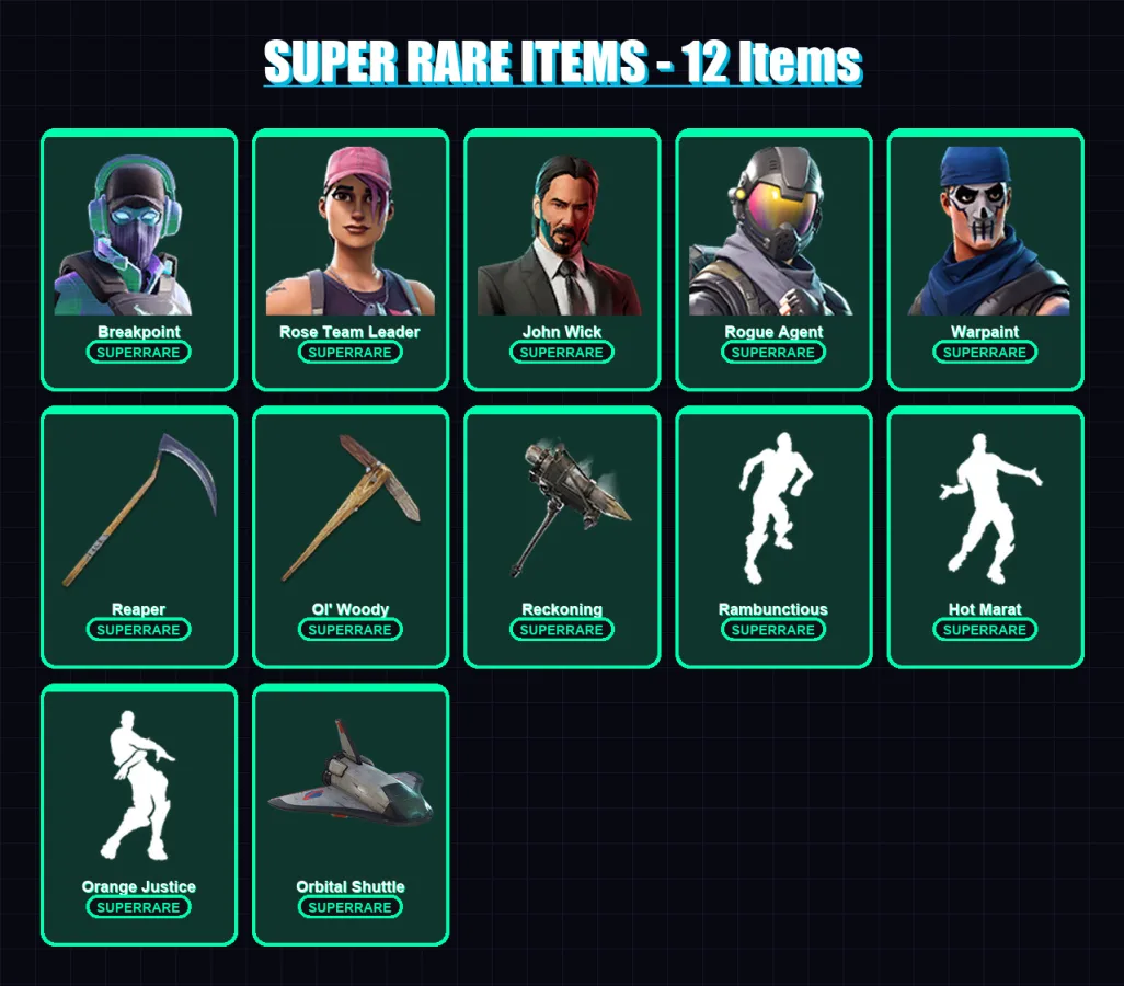 [PC/XBOX/PSN] | Breakpoint | Rose Team Leader | John Wick | Rogue Agent | Warpaint | 163 skin | 103 pickaxe | 154 emote | 96 glider | Lv1362