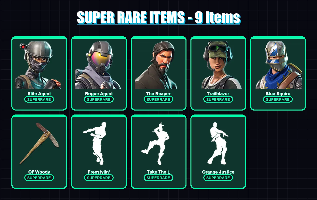 [PC] | Elite Agent | Rogue Agent | The Reaper | Trailblazer | Blue Squire | 57 skin | 61 pickaxe | 55 emote | 42 glider | Lv558