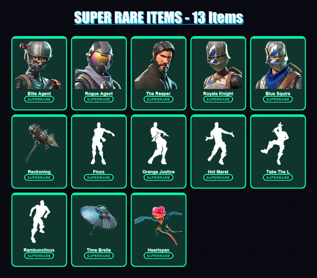 [PC/XBOX] | Elite Agent | Rogue Agent | The Reaper | Royale Knight | Blue Squire | 124 skin | 125 pickaxe | 114 emote | 137 glider | Lv1783 — Fortnite account
