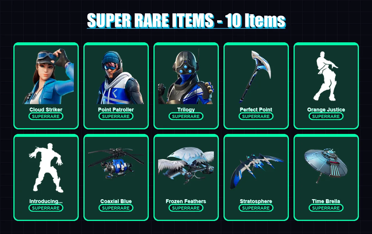 [PC/XBOX] | Cloud Striker | Point Patroller | Trilogy | Frozen Raven | Zenith | 87 skin | 148 pickaxe | 116 emote | 132 glider | Lv2067