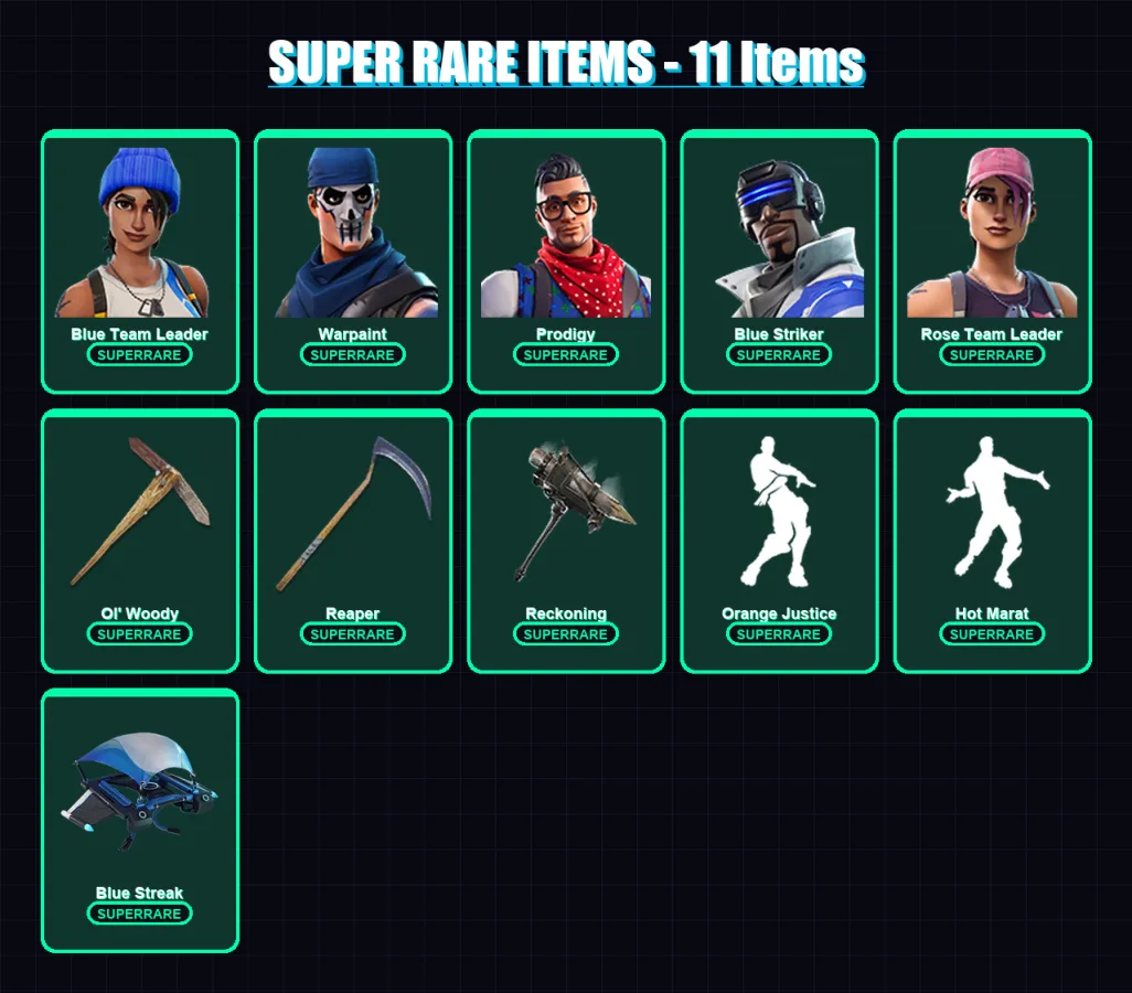 [PC/XBOX/PSN] | Blue Team Leader | Warpaint | Prodigy | Blue Striker | Rose Team Leader | 68 skin | 70 pickaxe | 81 emote | 75 glider | Lv1177