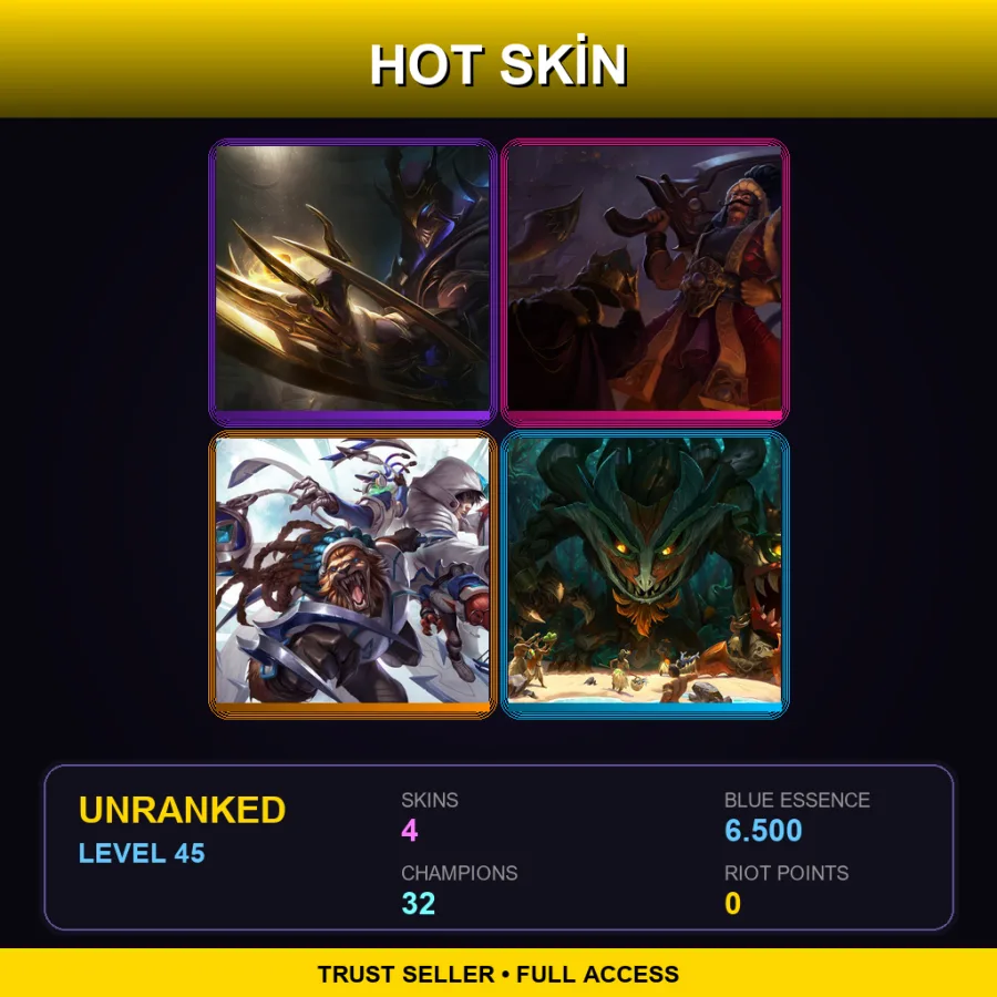 EUW | Lv45 | Unranked | 4 Skin | 32 Champ