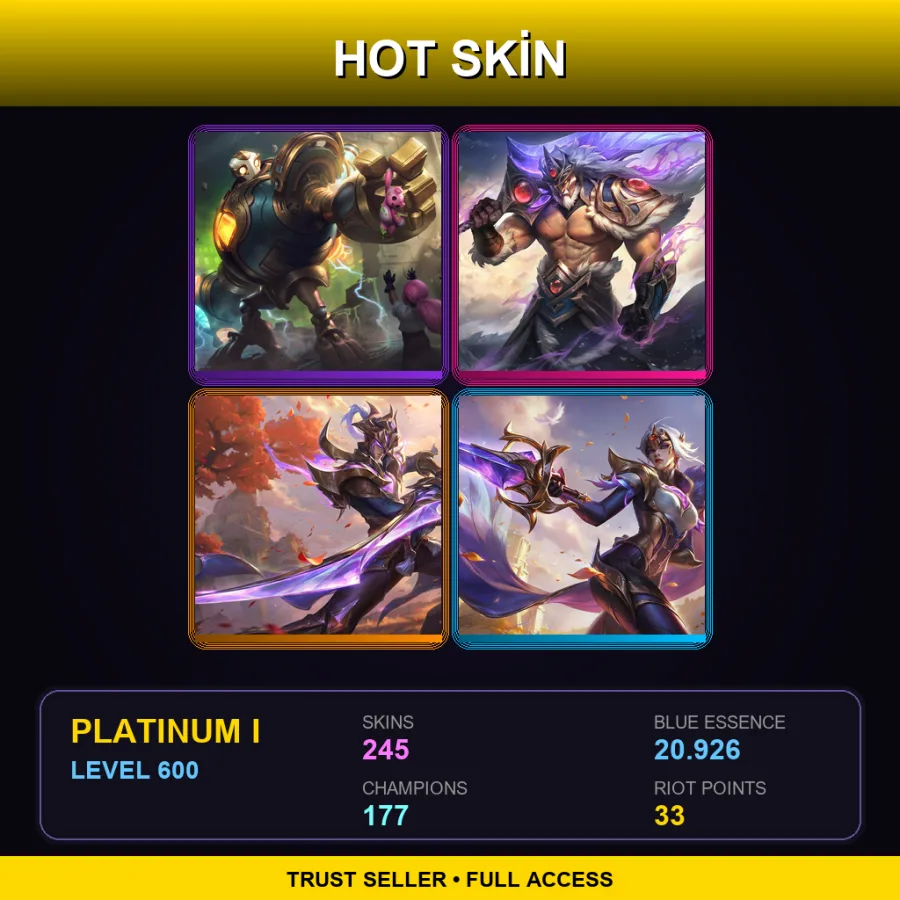 EUW | Lv600 | Platinum I | 245 Skin | 177 Champ