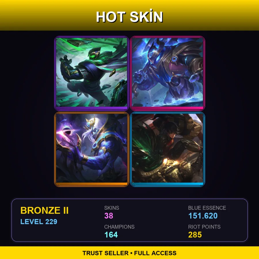 EUW | Lv229 | Bronze II | 38 Skin | 164 Champ — LoL account