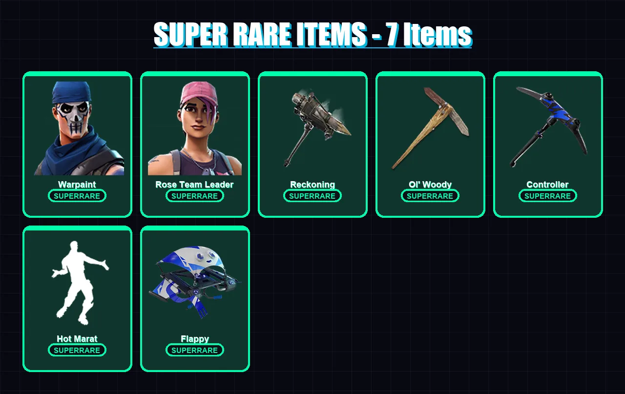 [PS4/PS5/PC] | Warpaint | Rose Team Leader | Mandalorian | Hybrid | Midas | 111 skin | 100 pickaxe | 116 emote | 99 glider | Lv1450